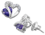 Sterling Silver Amethyst & Created White Sapphire Two Hearts Earrings